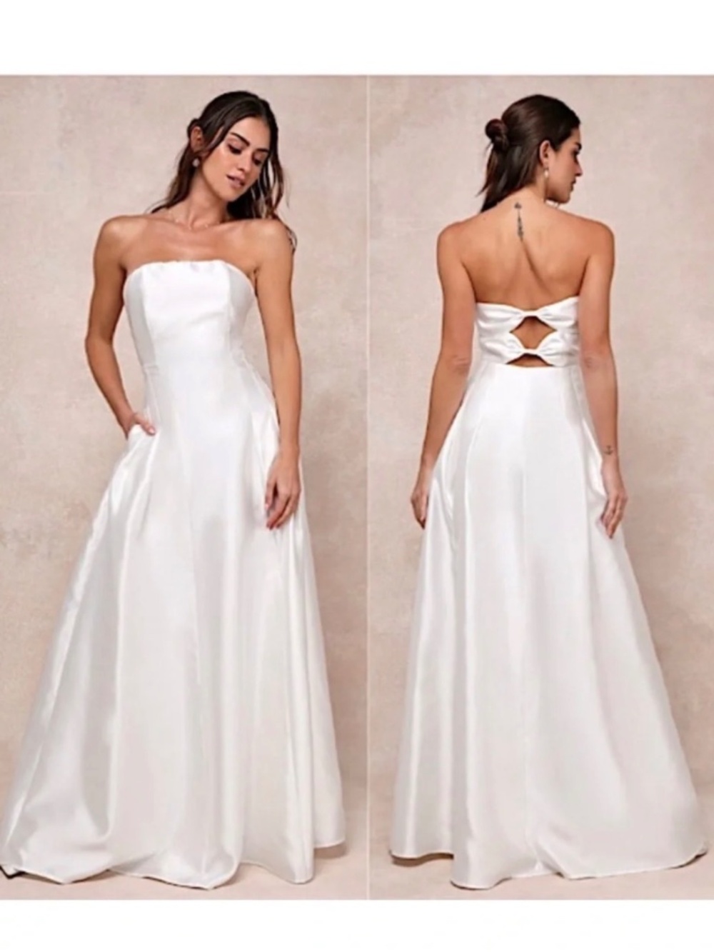 NWOT Lulus Pristine Love White Taffeta Strapless Maxi Wedding Gown S